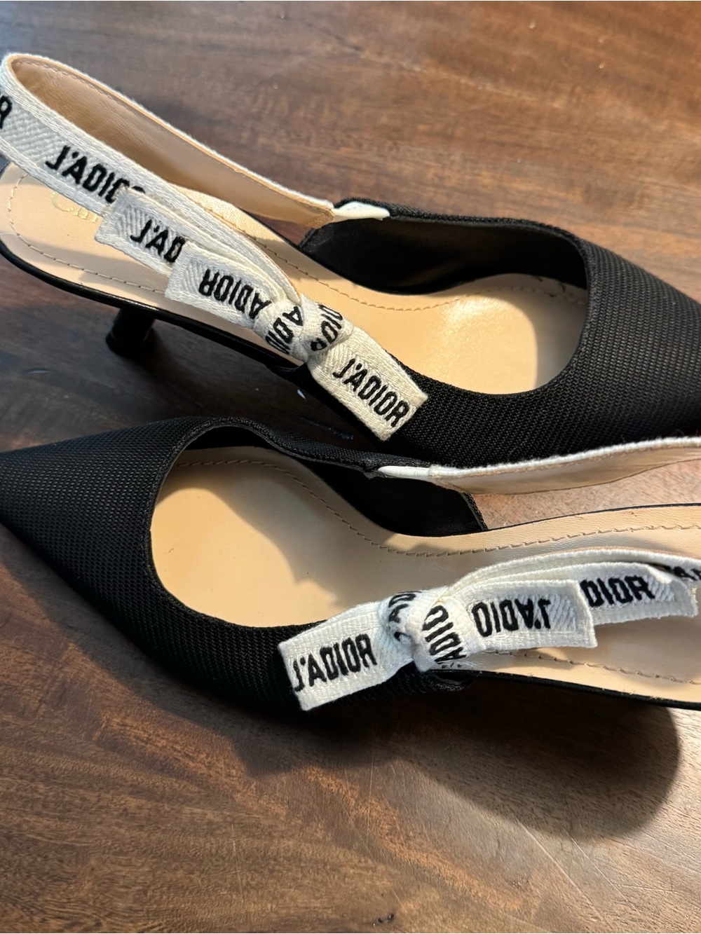 Dior Black Pointed Slingback Heels with J'Adior Ribbon - Picture 6 of 8